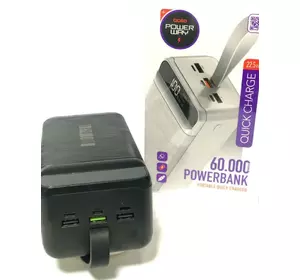 Внешний аккумулятор Повербанк Power Bank 60000 mAh Power Way QC60 + 3x USB 22,5 Вт Черный