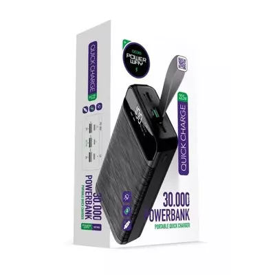 Внешний аккумулятор Повербанк Power Bank 30000 mAh Power Way QC30 + 3x USB 22,5 Вт Черный